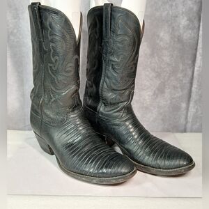 Lucchese Black Embossed Leather Cowboy Boots 11 D Men’s